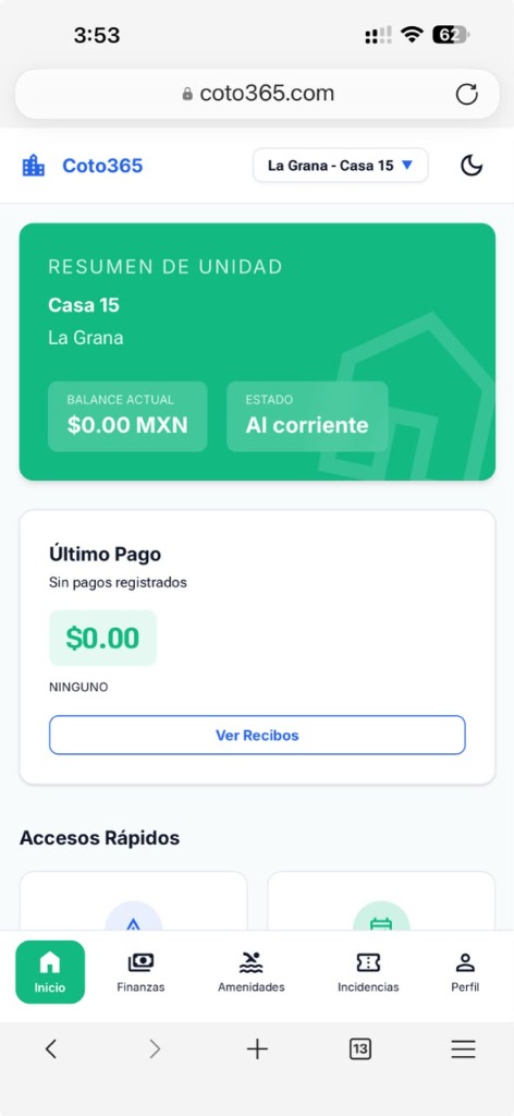 Estado de Cuenta y Cuotas de Residentes Coto365